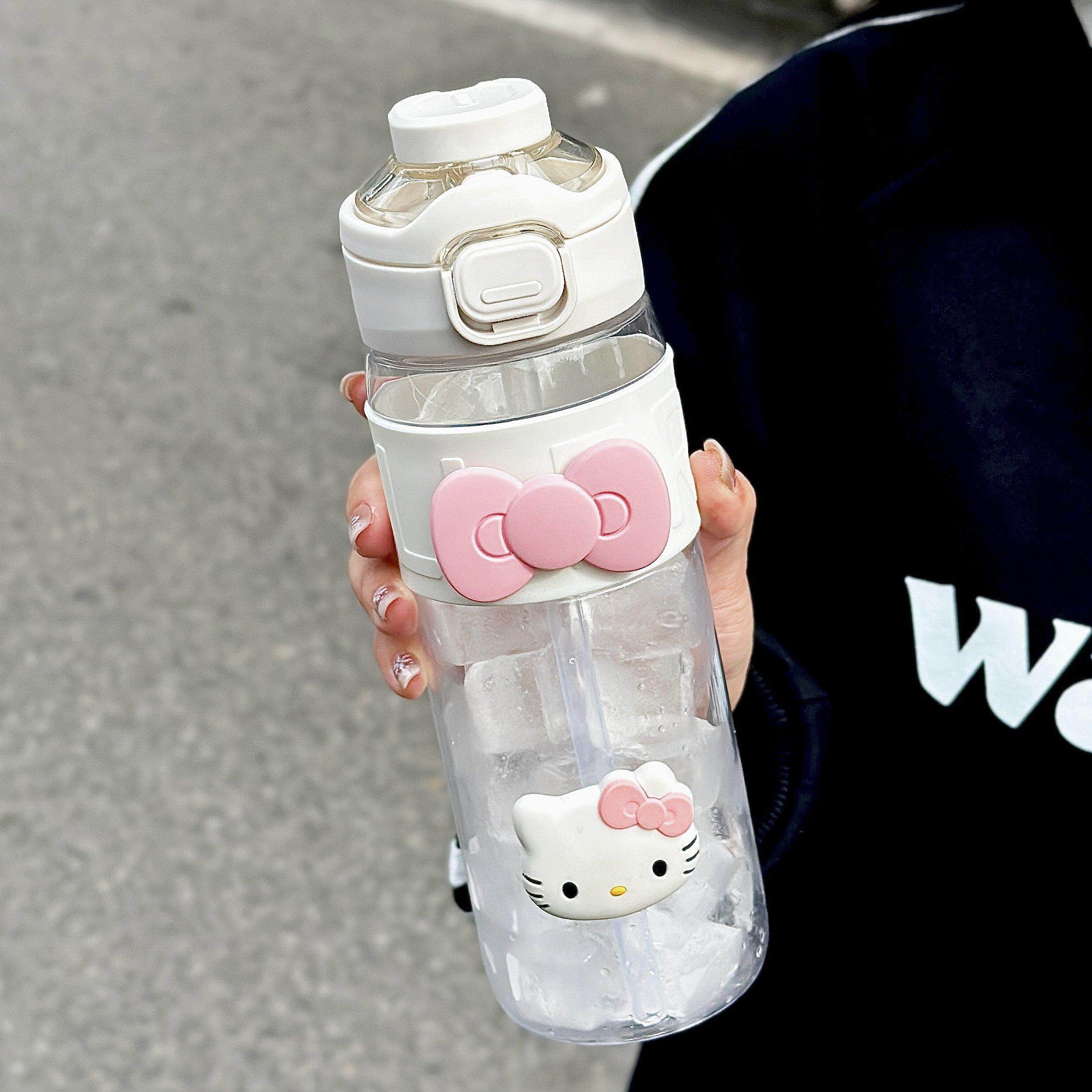KT猫蝴蝶结双饮水杯塑料杯tritan耐高温大容量运动水壶带吸管手提