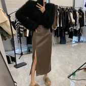 半身裙 显瘦小个子中长款 高腰pu皮质中长裙女2025秋季 开叉a字修身