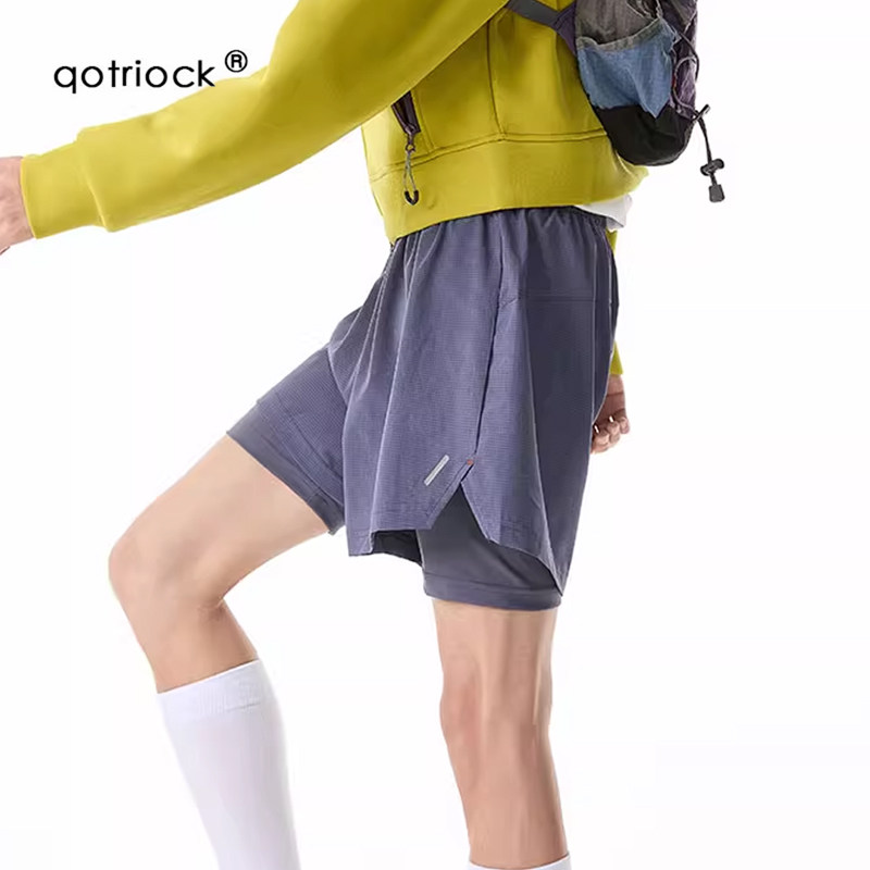 QOTRIOCK户外假两件速干运动短裤图片