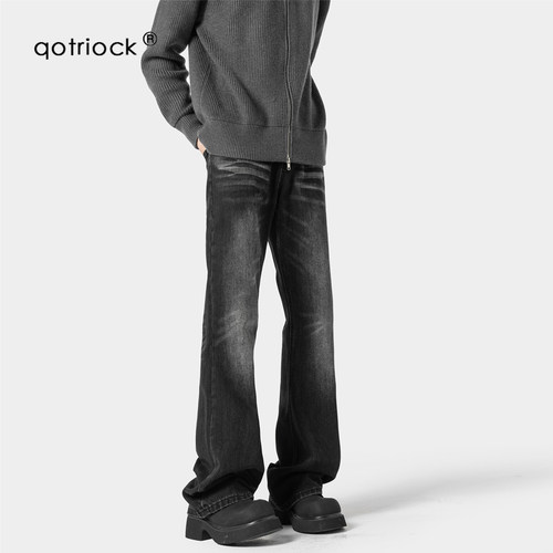 QOTRIOCK美式高街水洗黑牛仔裤男