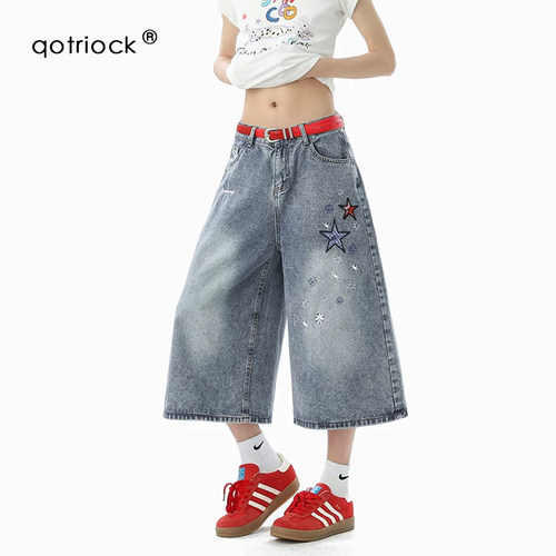 QOTRIOCK星星贴布绣牛仔七分裤男