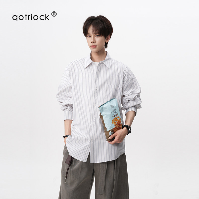 QOTRIOCK简约少年感条纹撞色衬衫图片