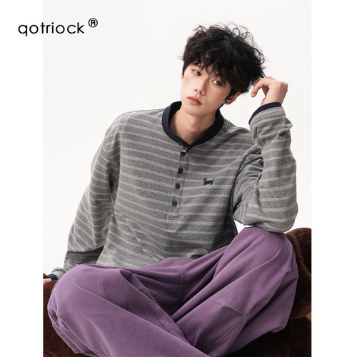 QOTRIOCK灰色亨利领小狗刺绣卫衣