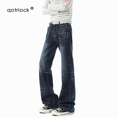 QOTRIOCK美式青光蓝skinny牛仔裤