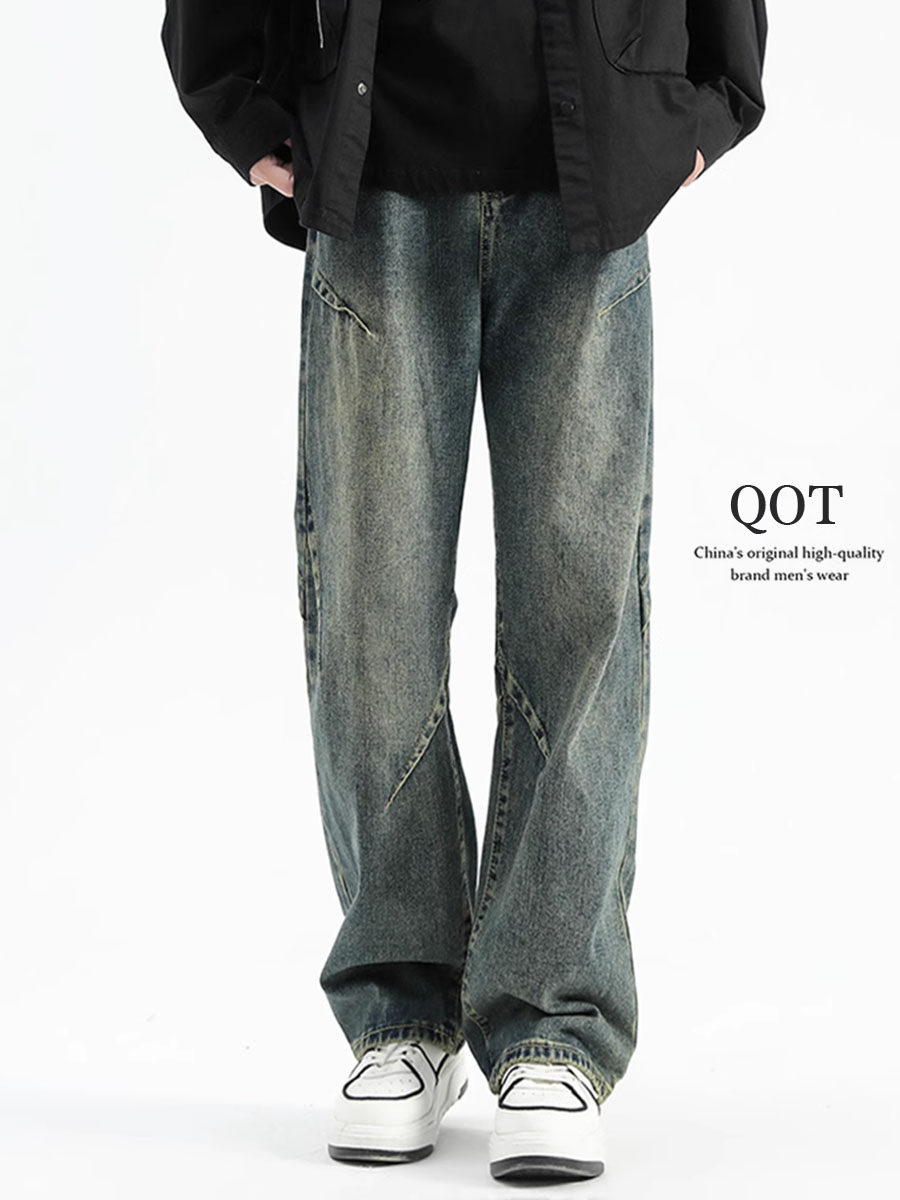 아메리칸 하이스트리트 남성 디컨스트럭티드 진 겨울 트렌드 브랜드 벨벳과 도톰한 디자인 루즈한 스트레이트 팬츠 캐주얼 팬츠