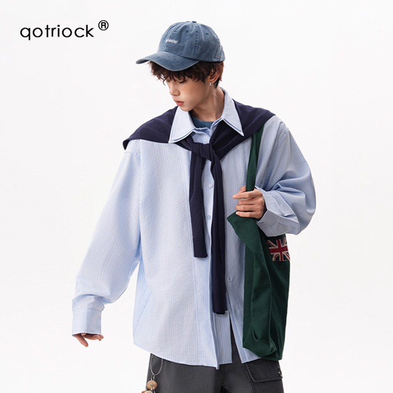 QOTRIOCK可拆卸披肩条纹长袖衬衫图片