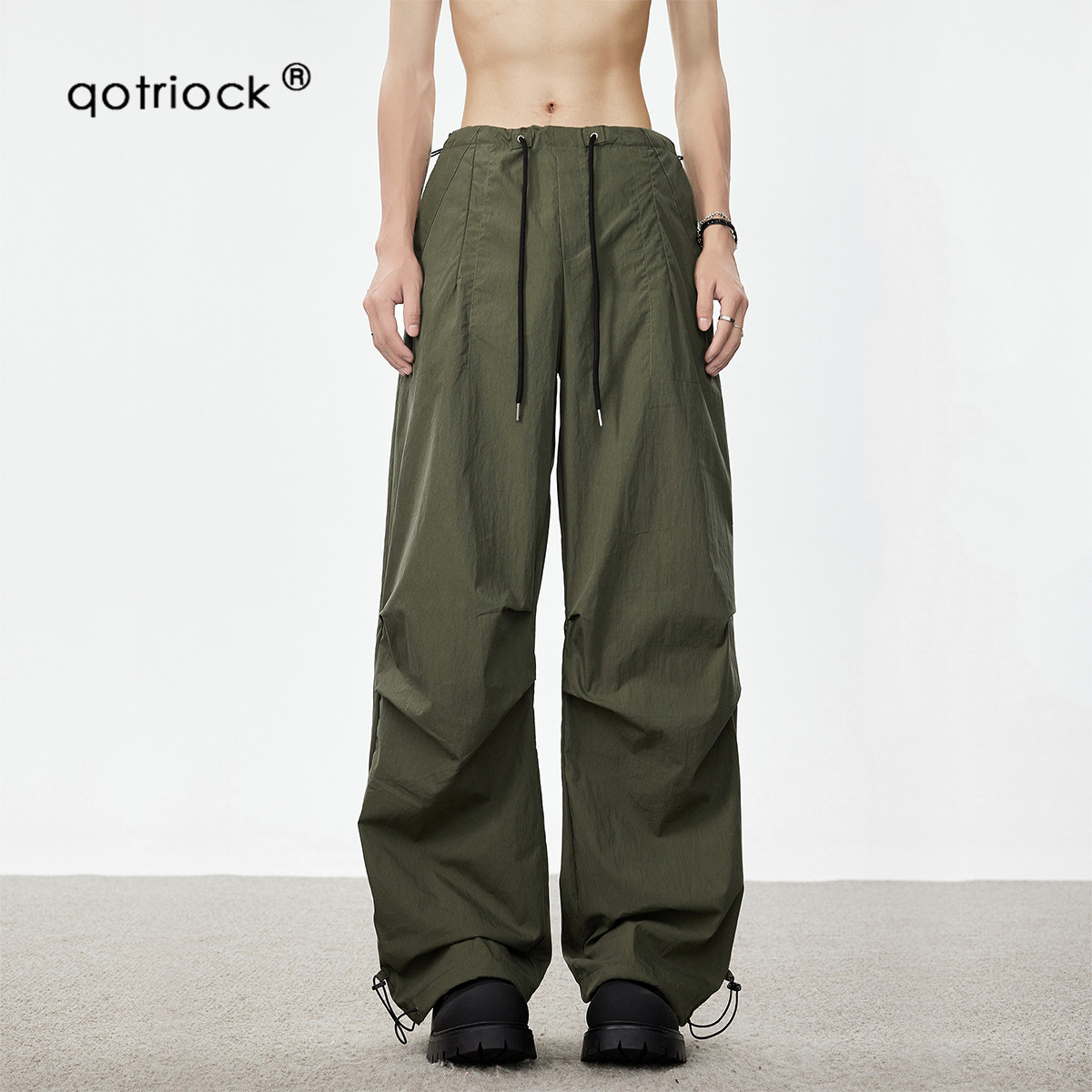 QOTRIOCK美式军绿色伞兵工装裤子图片