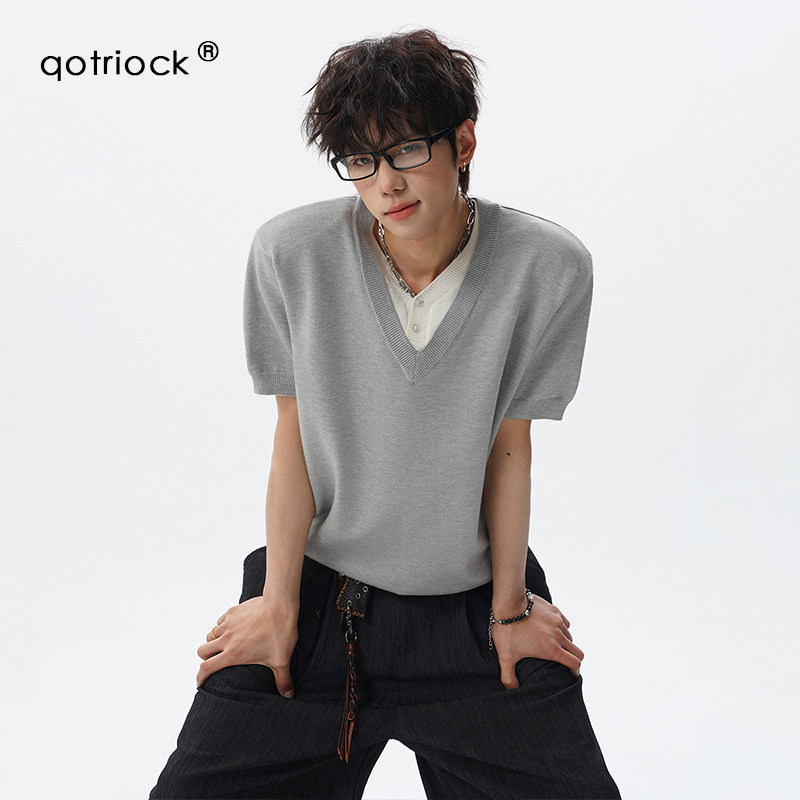 QOTRIOCK高智感假两件针织短袖男图片