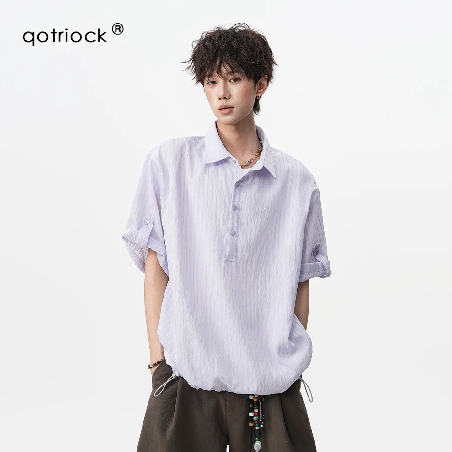 QOTRIOCK美式假两件条纹polo衬衫图片