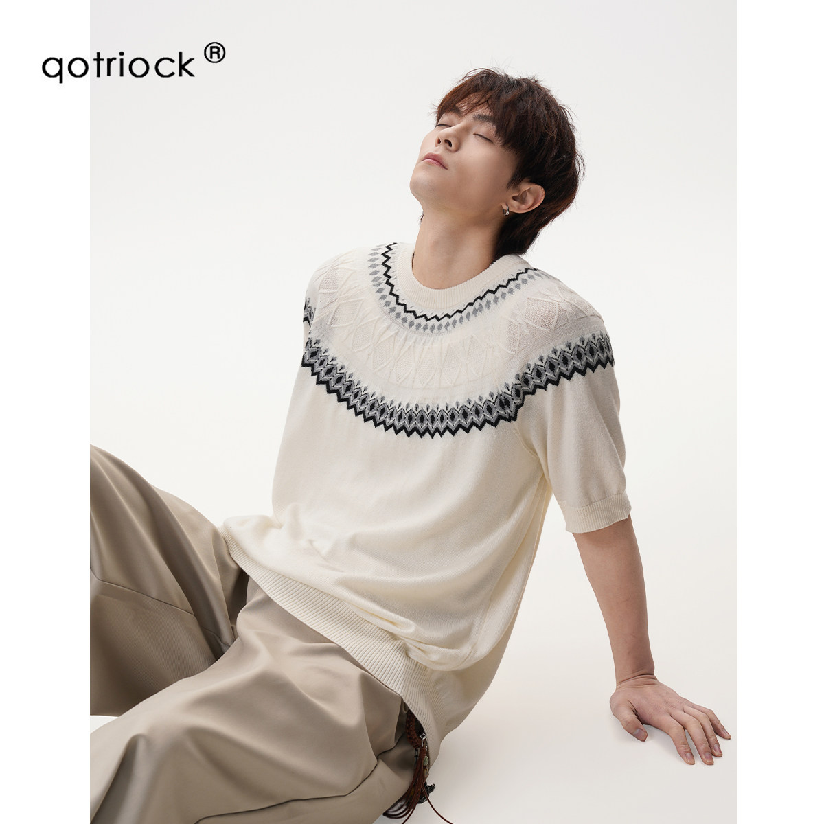 QOTRIOCK费尔岛提花针织圆领短袖图片