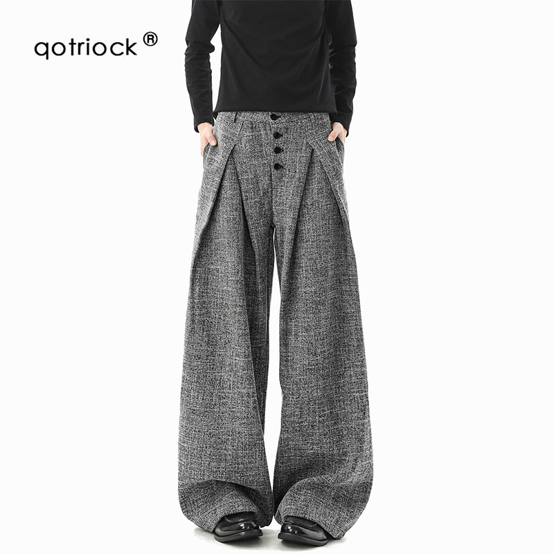 QOTRIOCK老钱风立体褶皱排扣西裤图片