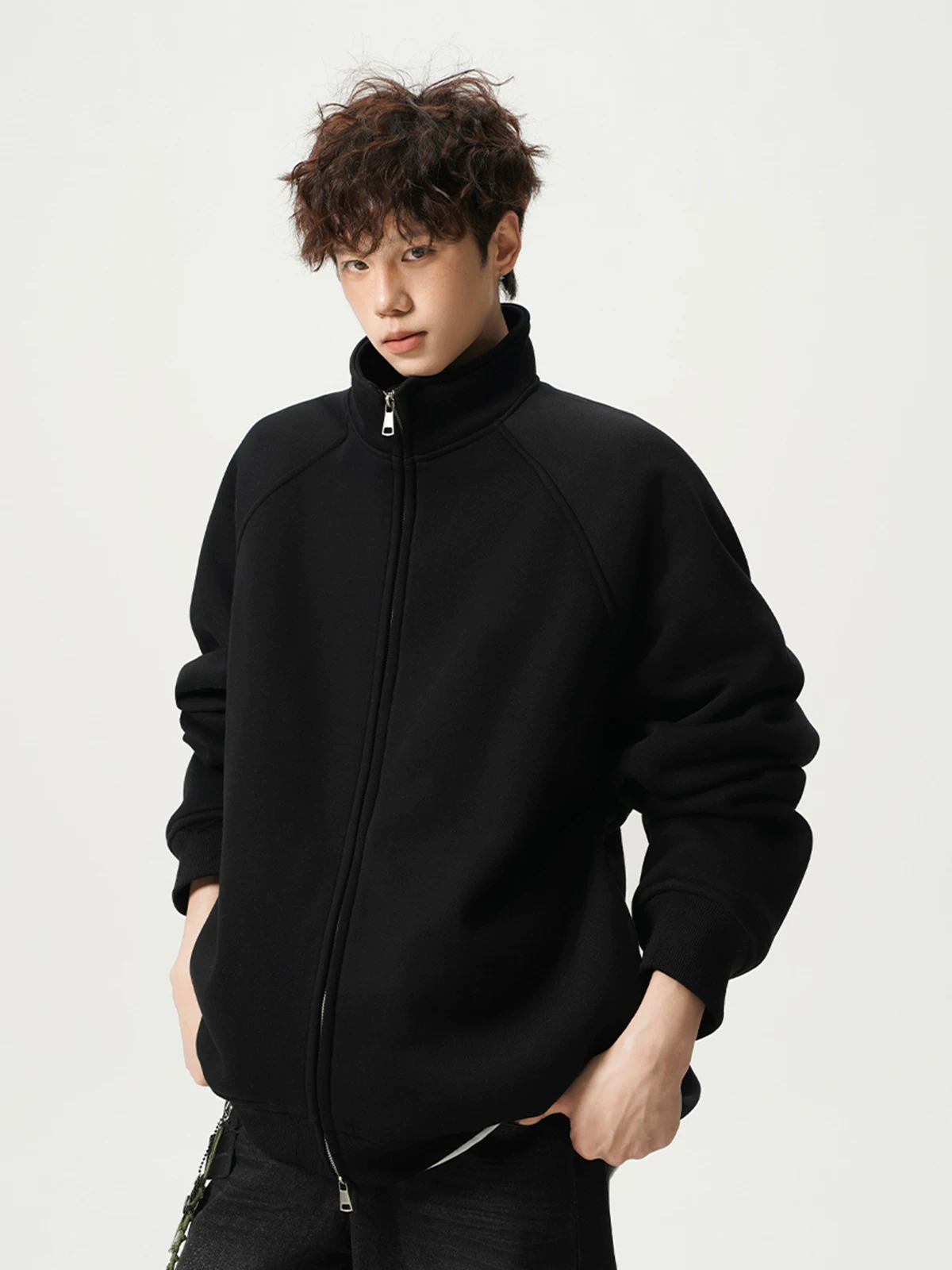 Spring sweatshirt, sports jacket with zipper, American style, oversize, increased thickness