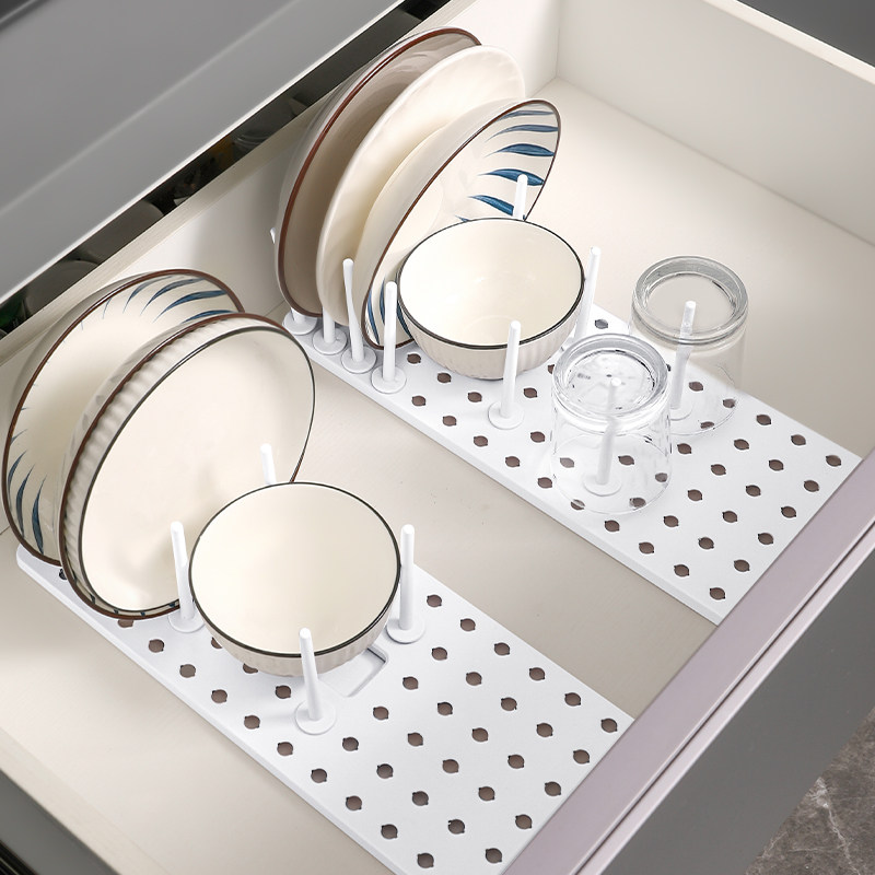 碗架厨房橱柜抽屉内置碗碟收纳架家用可伸缩餐盘具沥水碗架置物架
