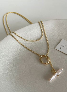 EARMOON 天然淡水珍珠项链女小众设计感高级锁骨链毛衣颈链