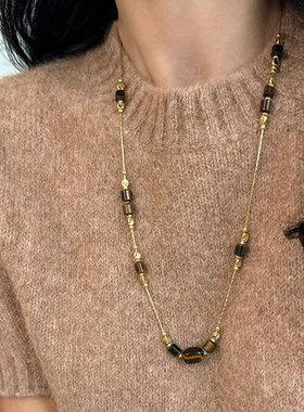 秋冬美拉德虎眼石串珠项链女小众高级感个性时尚百搭颈链毛衣链
