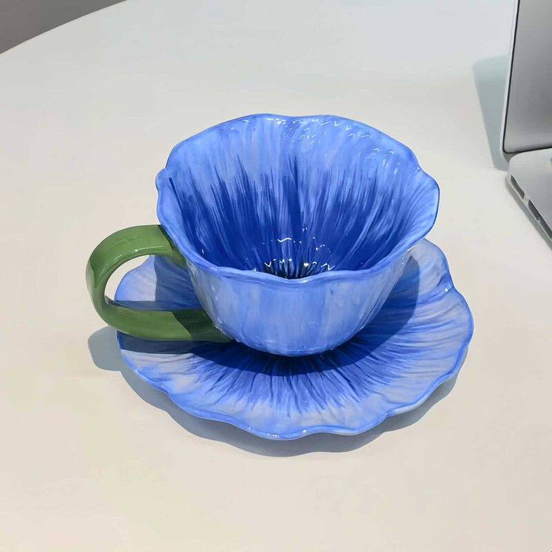 花朵咖啡杯陶瓷女士个人专用精致釉下彩马克杯高颜值杯碟套装新款