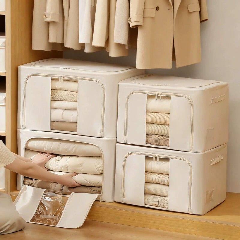 衣物收纳箱衣服被子大号整理箱钢架折叠加厚百纳家用衣厨柜储物箱