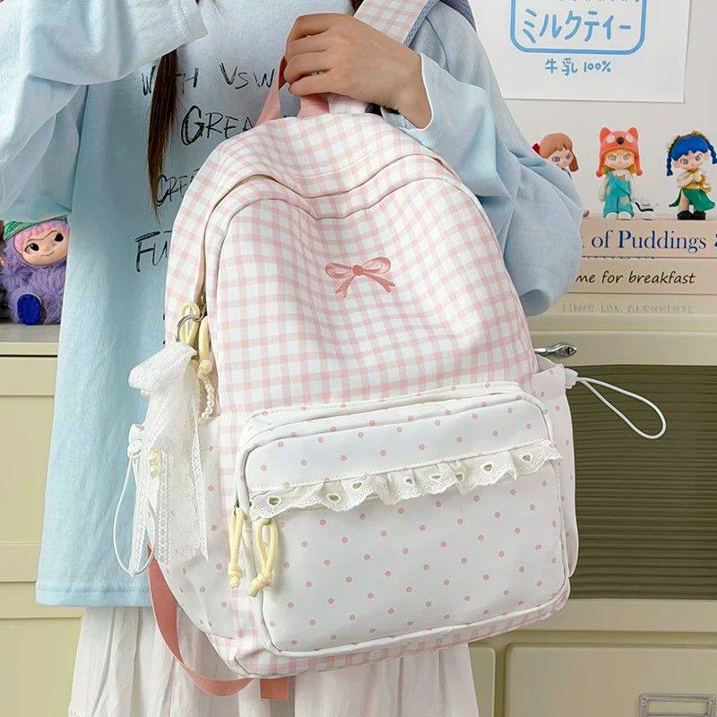 2026新款小学生书包日系INS风中小学大容量双肩包女格纹轻便背包9