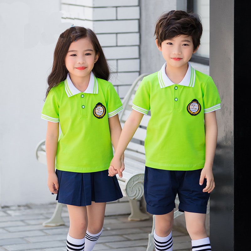夏季幼儿园园服一年级班服小学生校服果绿色短袖英伦风儿童套装
