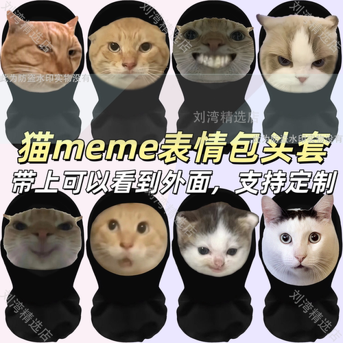 猫meme面罩鼠鼠猫huh派对头套整蛊宠物搞笑面罩cos抽象表情包面具