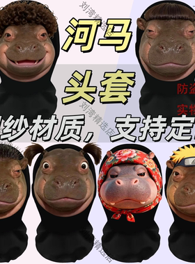 河马表情包头像头套网纱水光肌呆萌抽象面罩恶搞猎奇动物派对面具