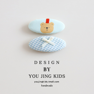 儿童蝴蝶结发夹可爱女童卡通发卡刘海夹女孩BB夹宝宝格纹边夹头饰