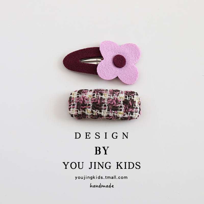 儿童紫色系布艺发夹女童刺绣碎花BB夹发卡女孩刘海夹宝宝碎发头饰