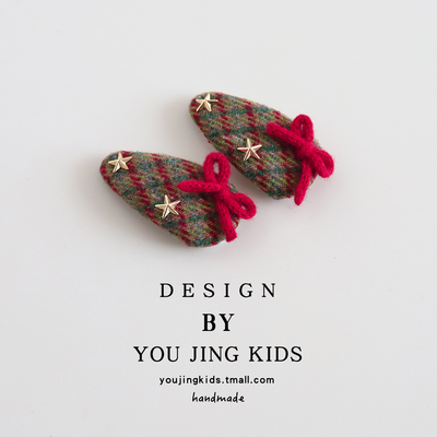 韩版儿童红色蝴蝶结毛线发夹女童星星刘海夹发卡洋气女孩BB夹头饰