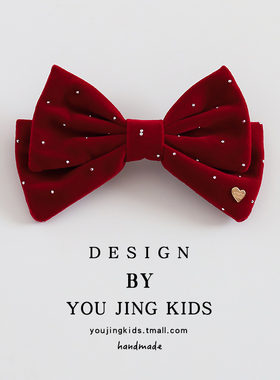 儿童红色丝绒发夹女童蝴蝶结新年头饰女孩节日过年发卡刘海夹发饰