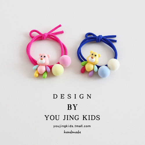 儿童可爱卡通皮筋发绳女童丝绒球球小熊发圈女孩彩色头绳高弹发饰