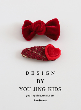 红色丝绒蝴蝶结发夹儿童新年大红女孩发卡刘海夹女童BB夹宝宝头饰