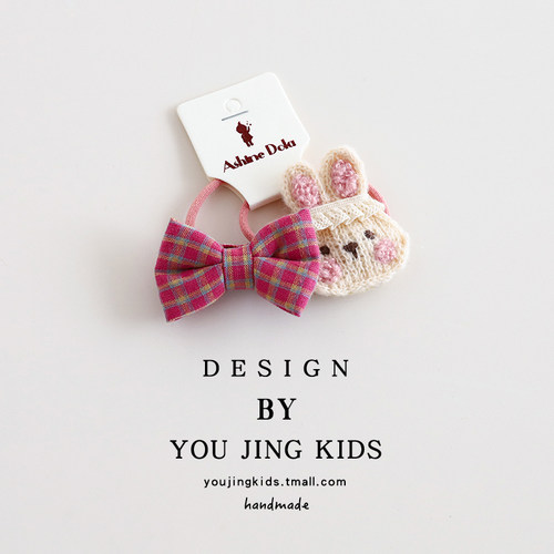 可爱毛线兔子儿童发绳女童格子蝴蝶结发圈不伤发女孩头绳皮筋头饰