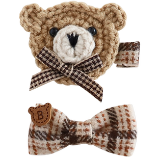毛线小熊可爱发夹儿童女蝴蝶结刘海夹发卡女童碎发夹女孩边夹头饰