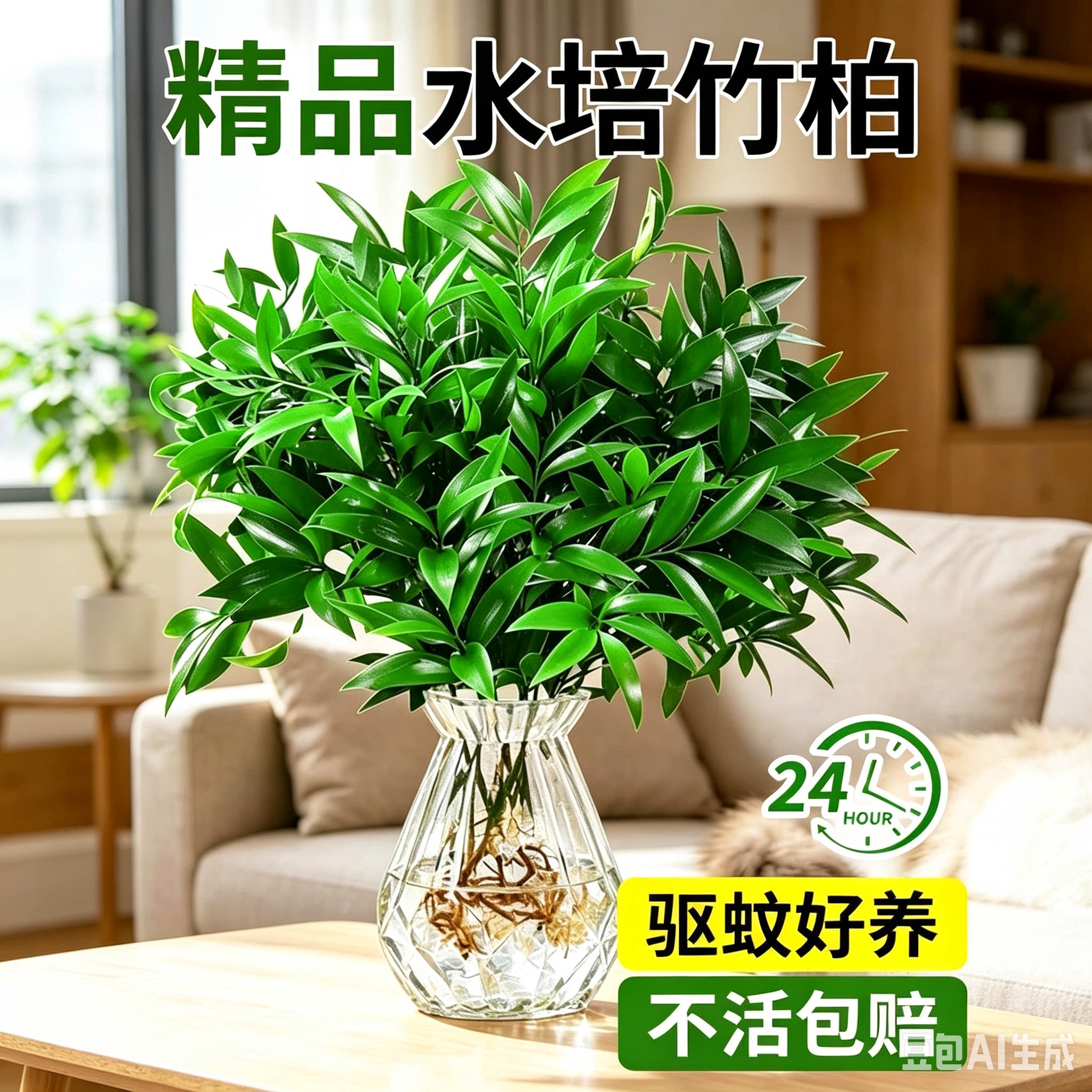 驱蚊竹柏绿植水培植物室内水养盆栽办公室桌面耐阴好养活四季常青