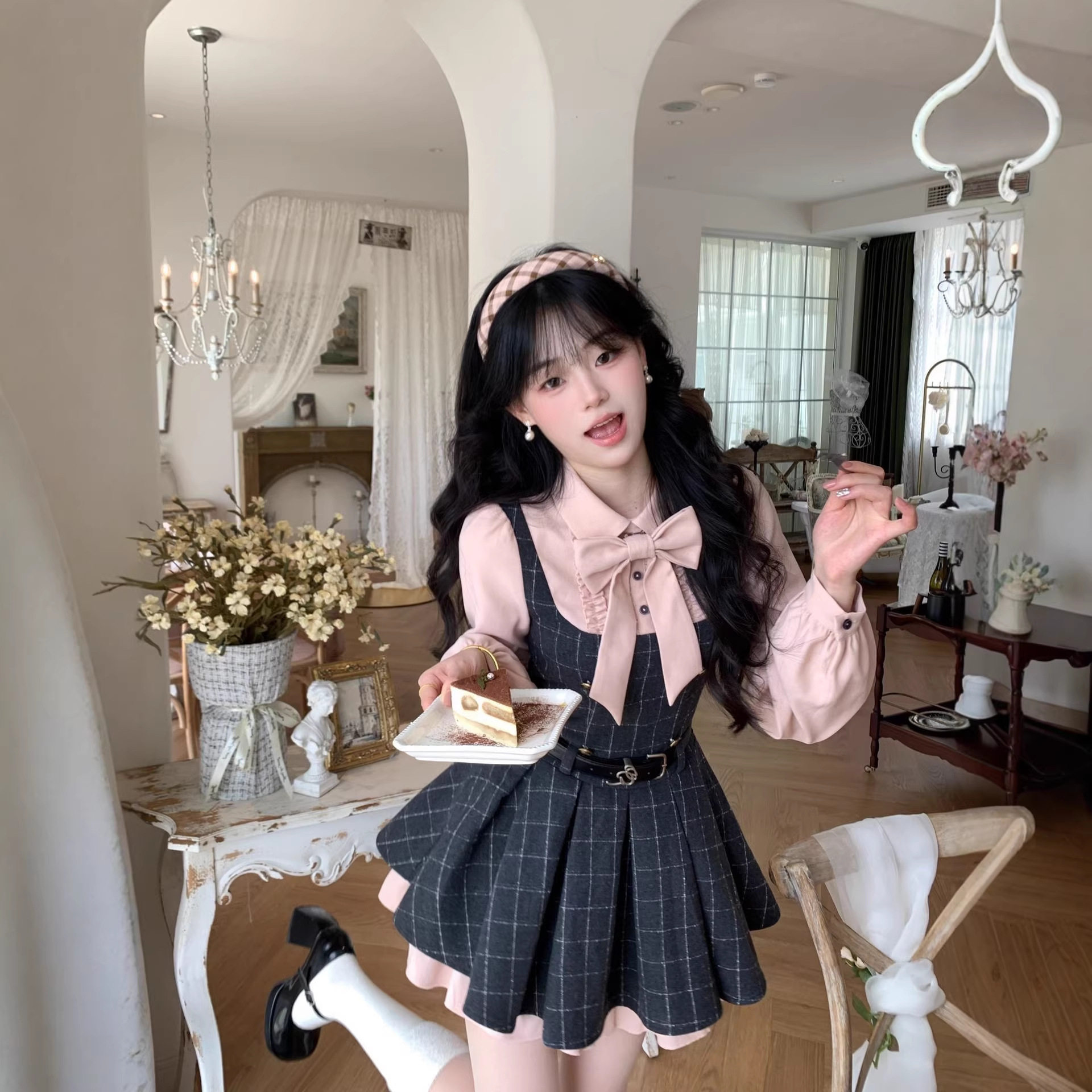 假两件学院风格纹小个子