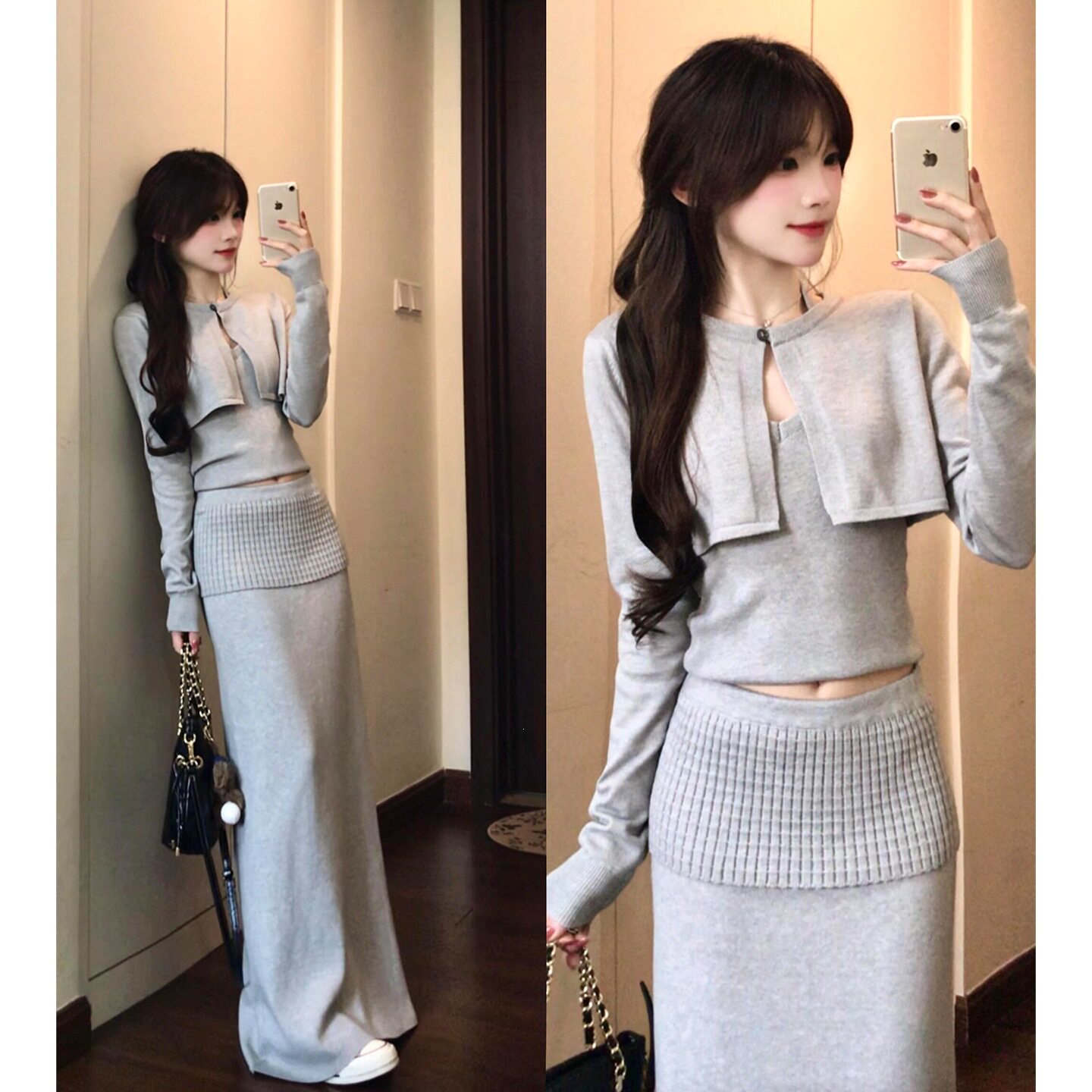 韩系灰色半身连衣裙子女2