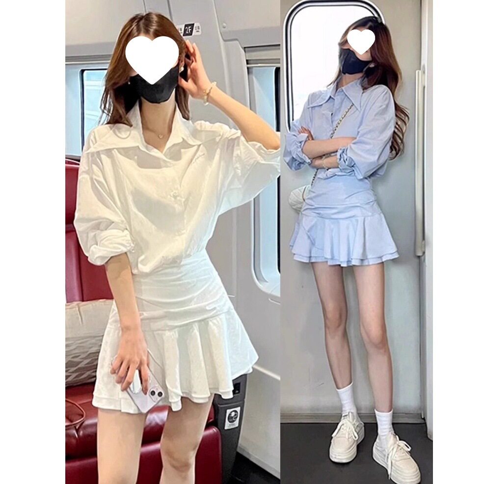 白色假两件长袖衬衫连衣裙子女装2026新款秋季小个子法式气质短裙
