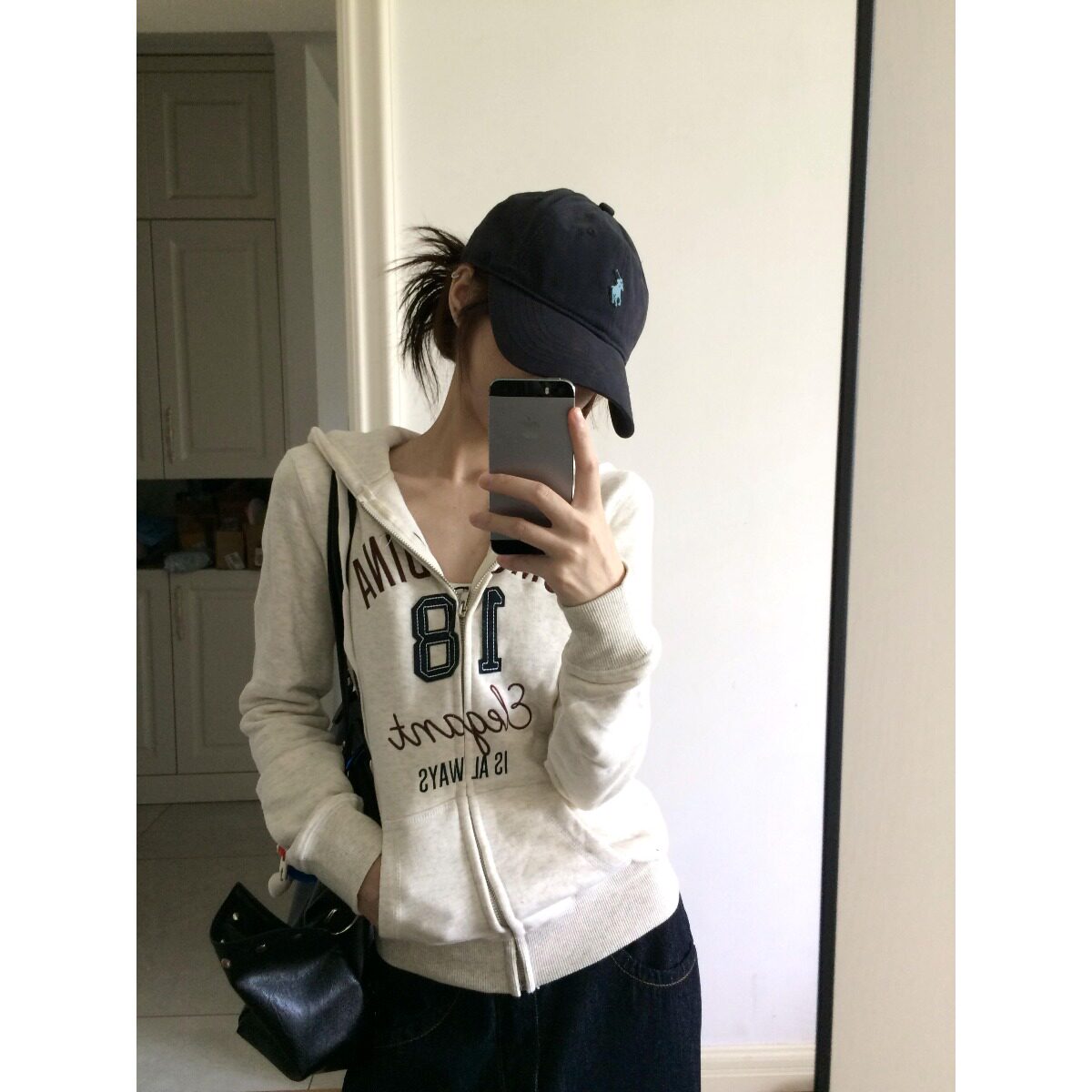 美式辣妹字母贴布刺绣开衫连帽卫衣女春秋修身显瘦拉链运动风外套