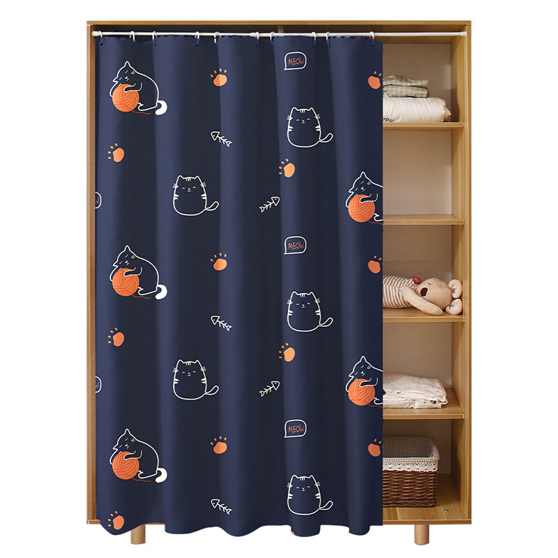 免打孔伸缩杆柜帘隔断帘子衣柜遮挡柜子杂物防尘家用魔术贴布高睿