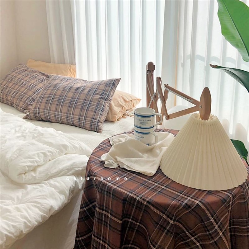 ins韩全棉格子桌布门帘沙发巾网红拍照背景布