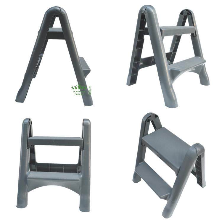 脚踏梯便捷式二步梯加厚塑料折叠梯子多功能家庭保洁用人字梯灰色