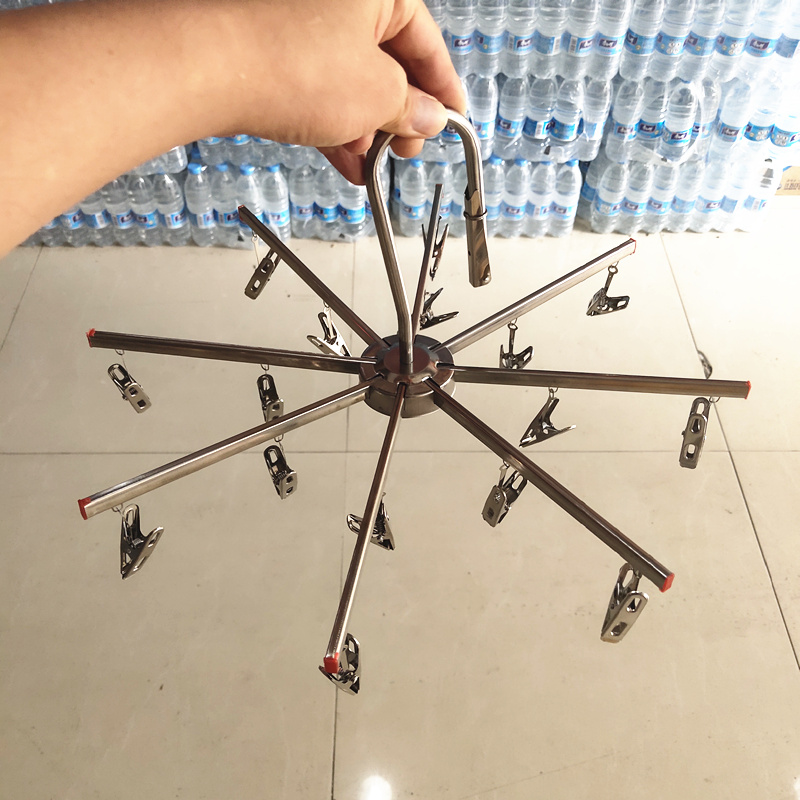 多功能不锈钢衣架袜子袜架圆形夹子内衣裤学生寝室阳台凉晒架16夹