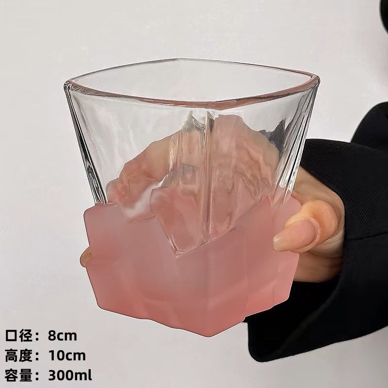 威士忌酒杯玻璃酒杯玫红色冰块杯艺术感限定创意轻奢家用高颜值杯