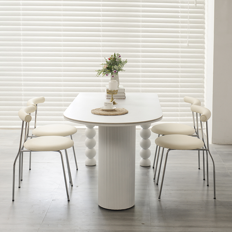 法式岩板餐桌椅现代简约小户型轻奢家用奶油风大理石半圆岛台饭桌
