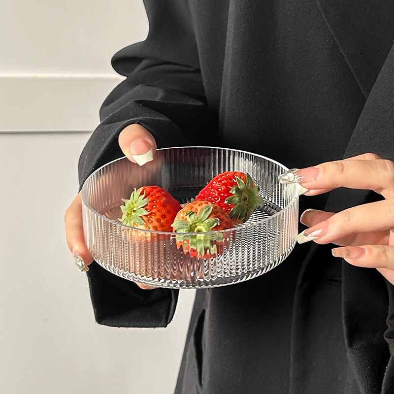 简约欧式冰晶条纹碗ins风高颜值玻璃碗甜品碗料理碗水果碗沙拉碗