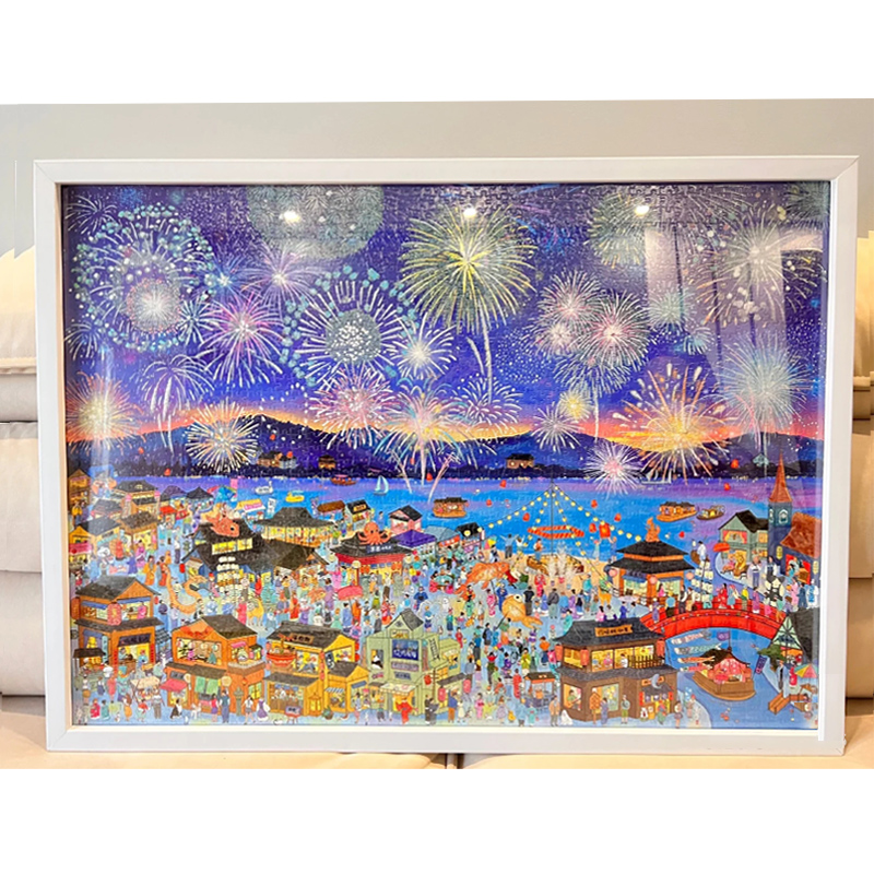 拼图框2000片花火夜游96*68cm实木拼图框裱框相框定制画框