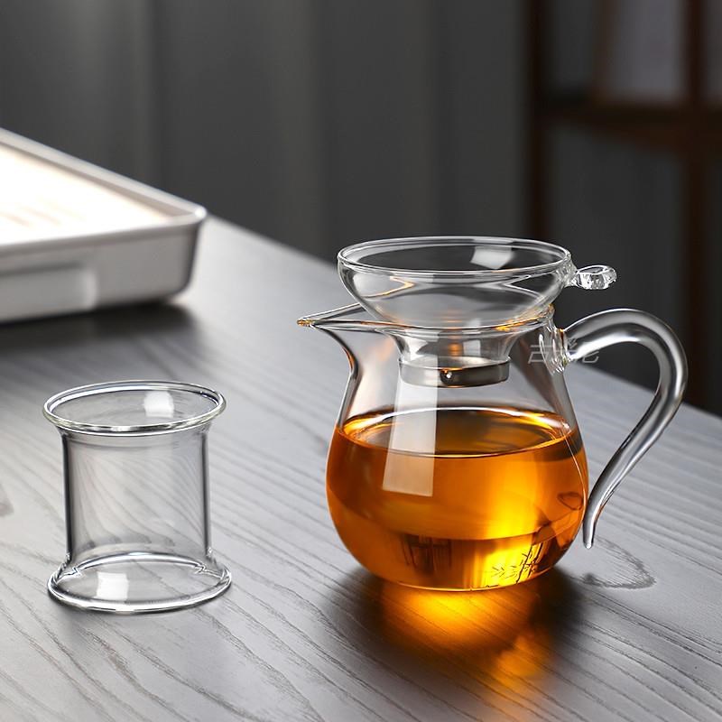 玻璃茶漏茶滤不锈钢过滤网茶隔公杯漏斗滤茶器一体耐热功夫茶具