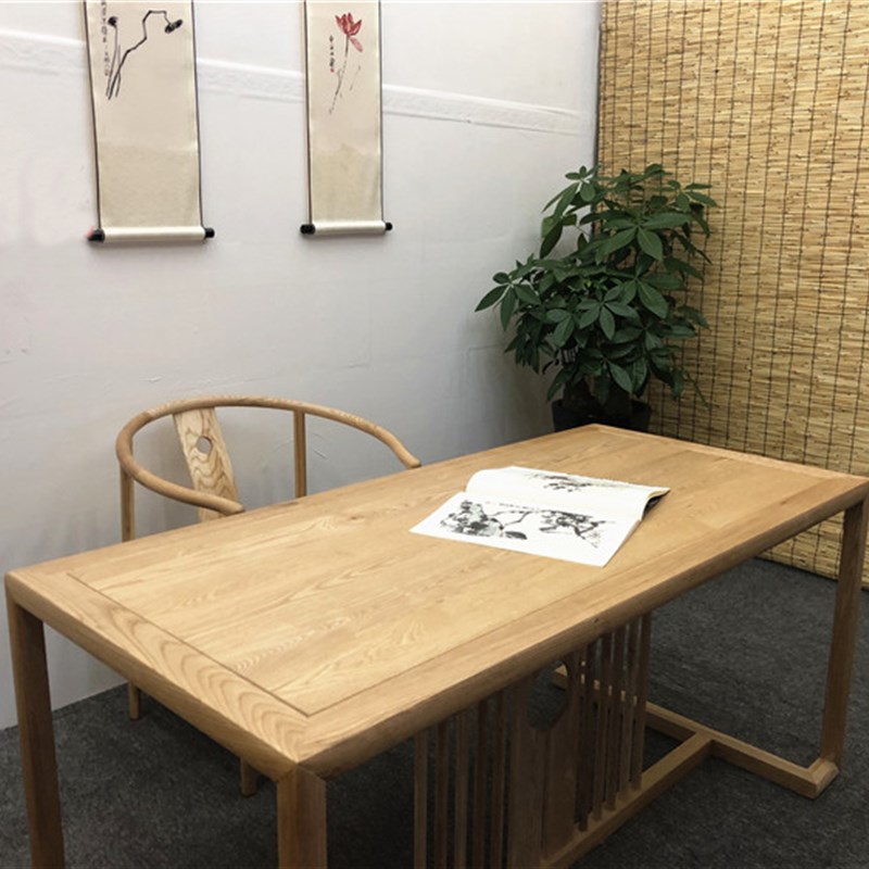 现代中式书桌新中式实木书桌书房家具套装组合 榆木书桌椅子办公