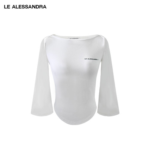 品牌直营 LE ALESSANDRA交叉船领一字肩7分喇叭袖打底上衣内搭T恤