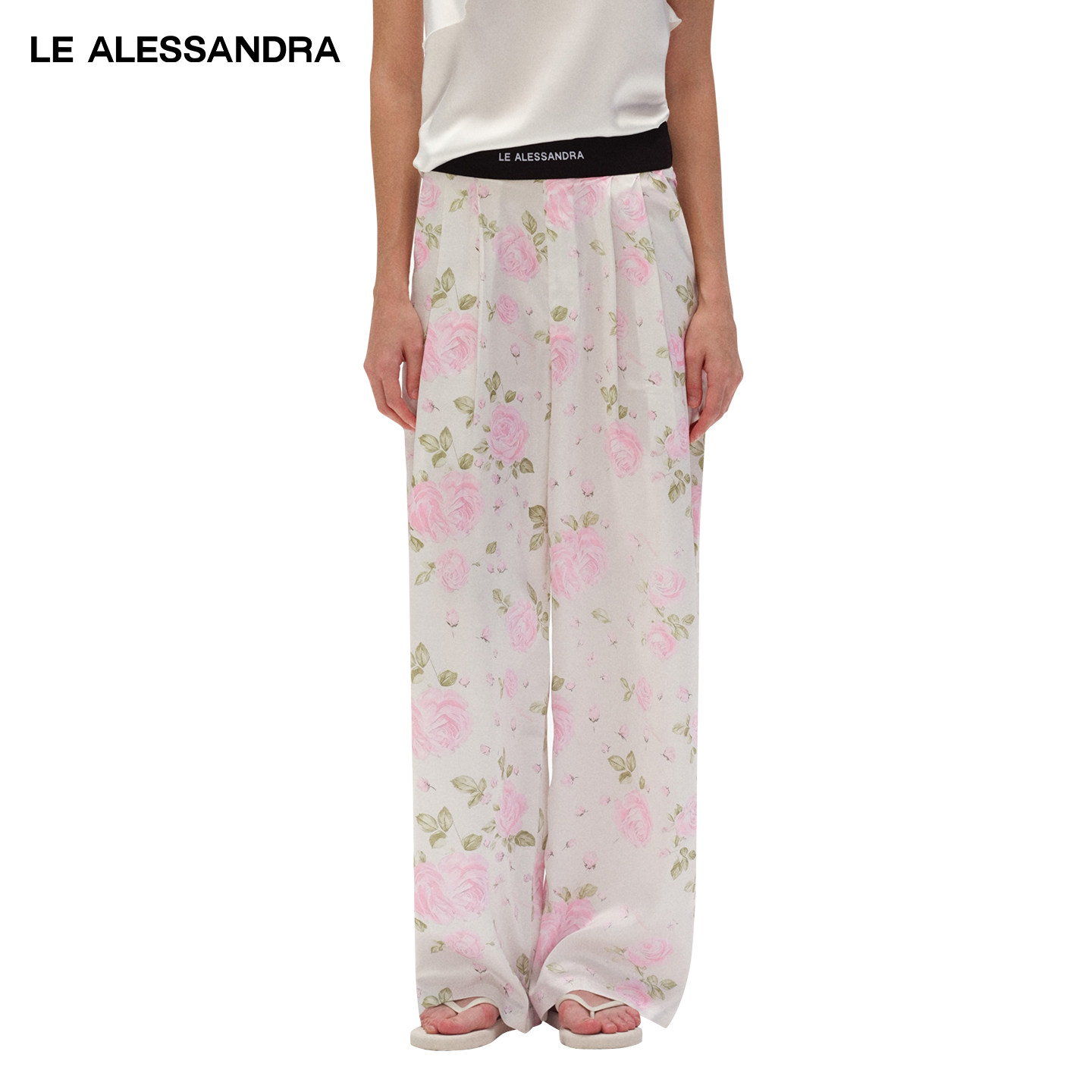 品牌直营 LE ALESSANDRA "花卉系列"手绘艺术花朵松紧腰西装长裤